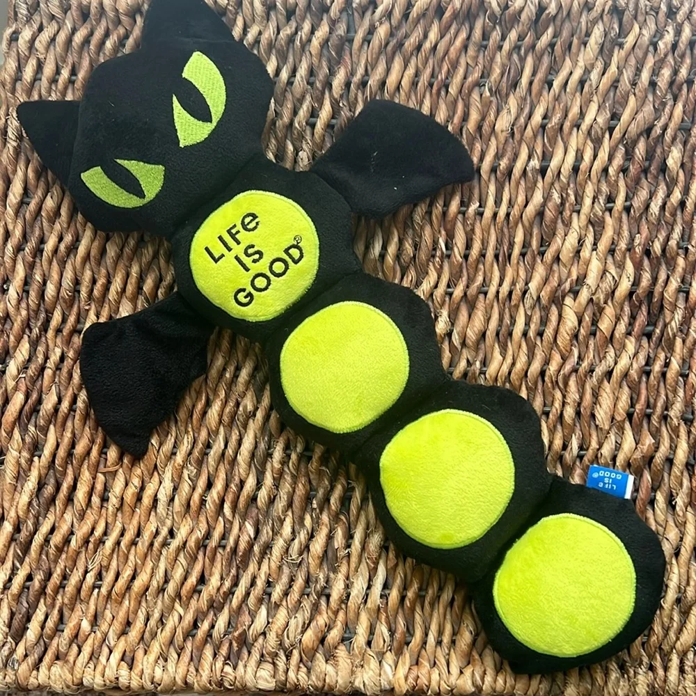Black and Green “Life Is Good” Bat Crinkle/Squeaky Dog Toy